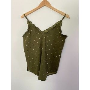 Staccato Green Polkadots Ruffle Trim cami Tank Top Size Small Bb